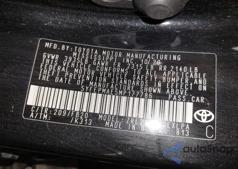 2021 Toyota Corolla Le z USA, uszkodzony, nr VIN 5YFEPMAE5MP177786